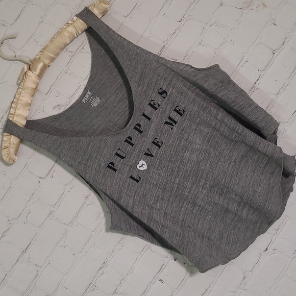 NWOT 2019 Victorias Secret PINK Oversized Puppies Love Me Heather Gray Tank Sz M - Picture 3 of 13